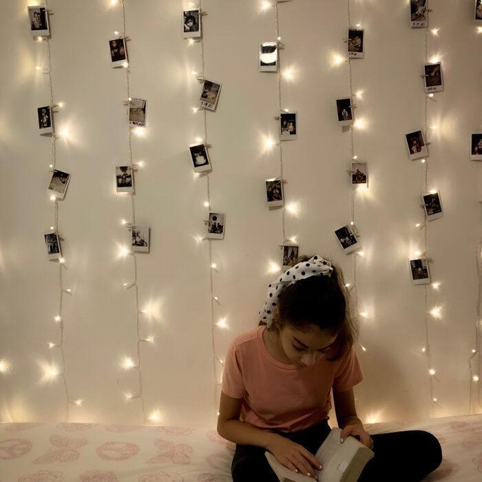 fairy lights photo wall