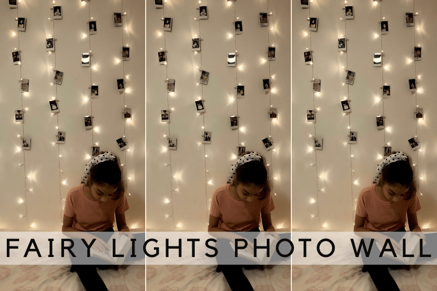 fairy lights photo wall