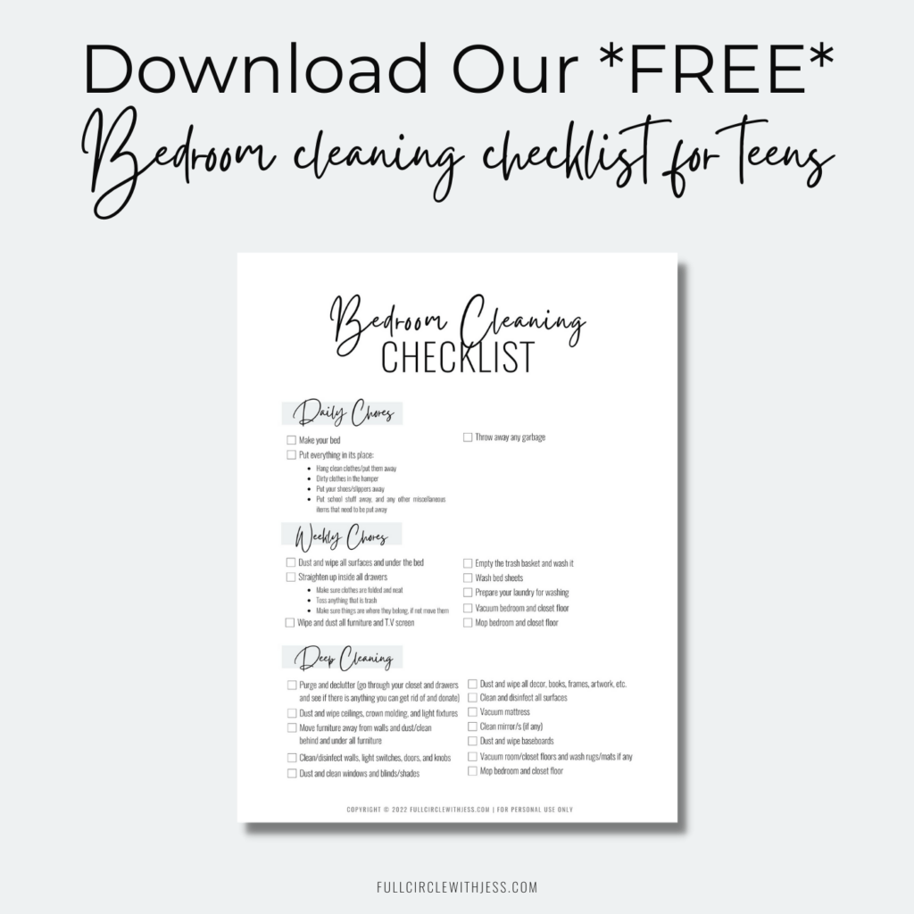 bedroom cleaning checklist for teens free printable