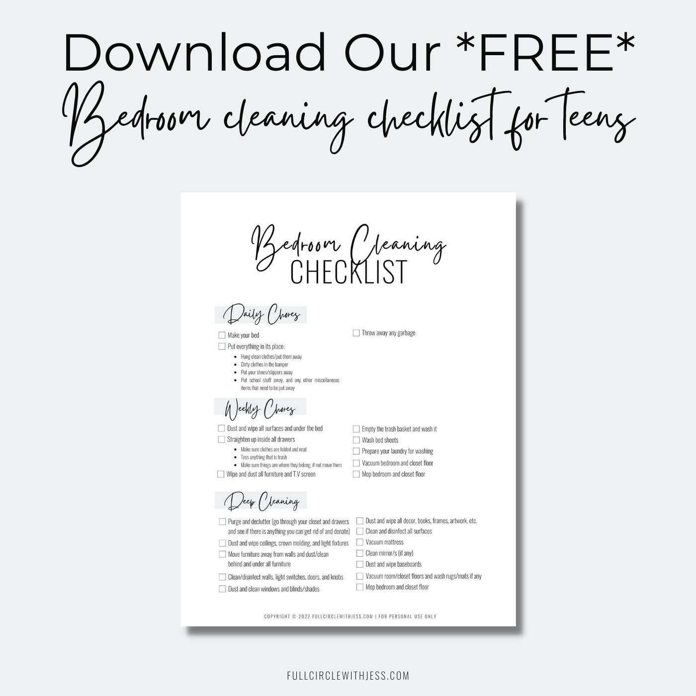 Bedroom Cleaning Checklist for Teens | Super Helpful And Easy To Follow ...