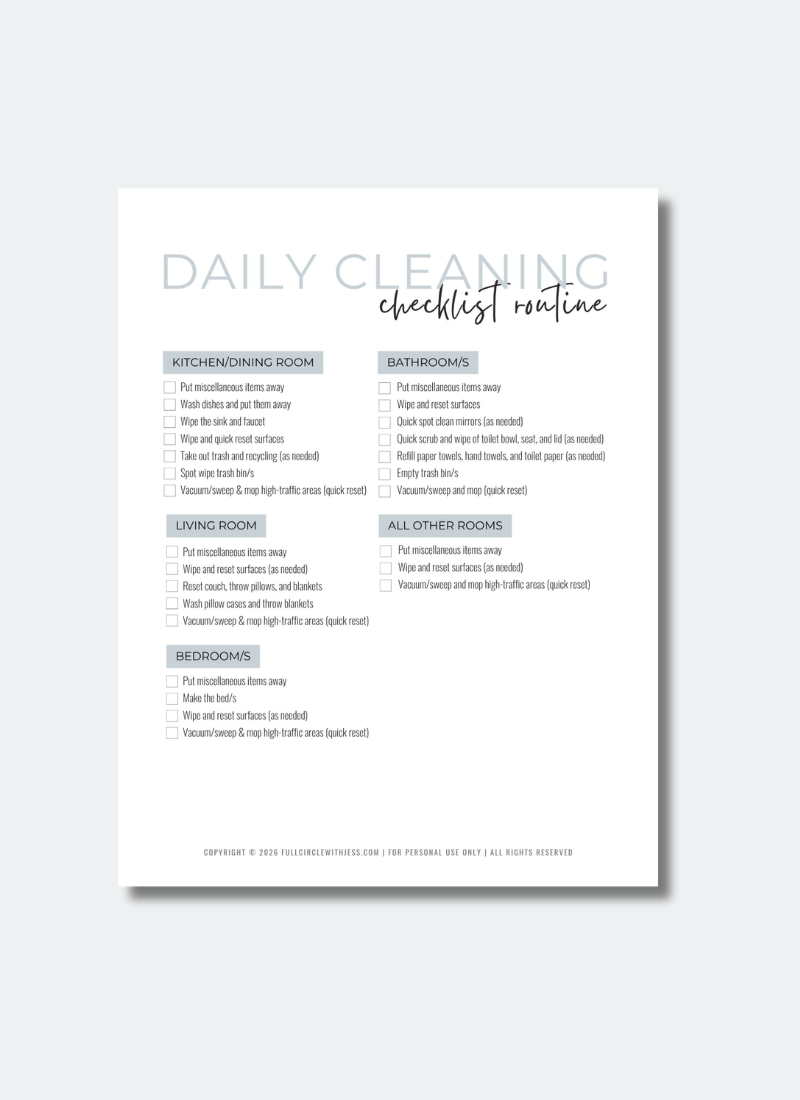 Daily Cleaning Schedule | A Realistic Daily Home Reset Checklist