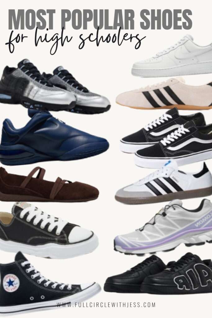 Trendy back-to-school shoes for teenagers featured on a neutral background