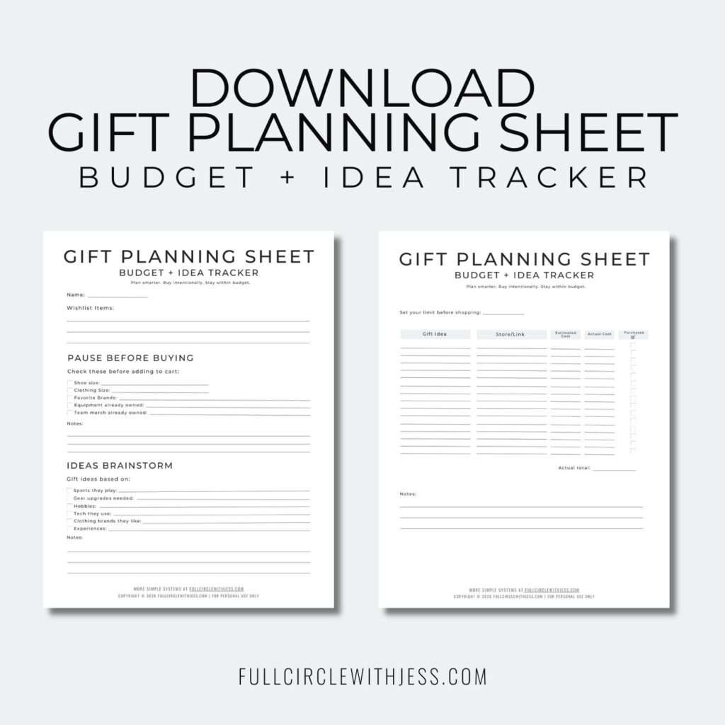 gift planning sheet