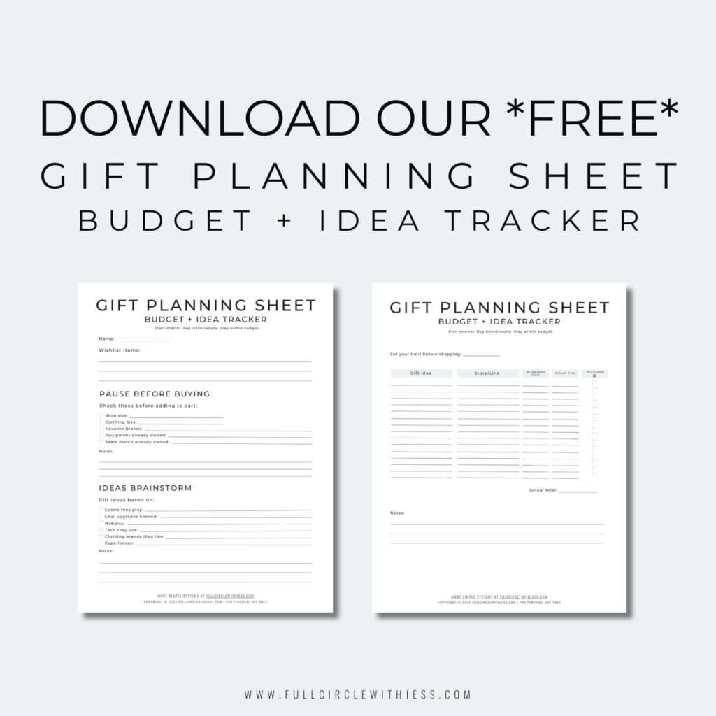 gift planning sheet